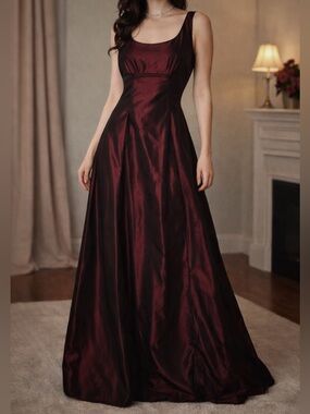 90s Kay Unger Burgundy Iridescent Evening Gown Floor Length Vampy Gothic Dress